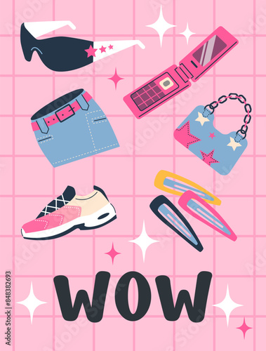 Y2K fashion accessories vector illustration