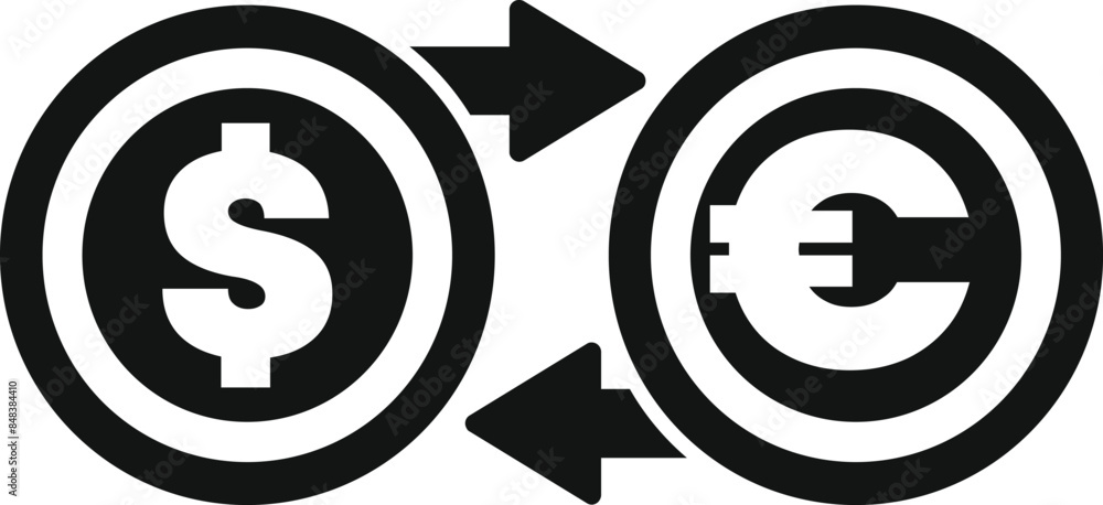 Black and white icon showing the conversion of us dollars and euros Black and white icon showing the conversion of us dollars and euros