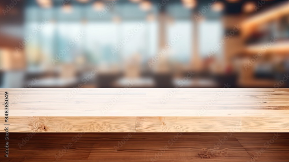 Empty top wooden table with supermarket blur background. Empty top wooden table with supermarket blur background.
