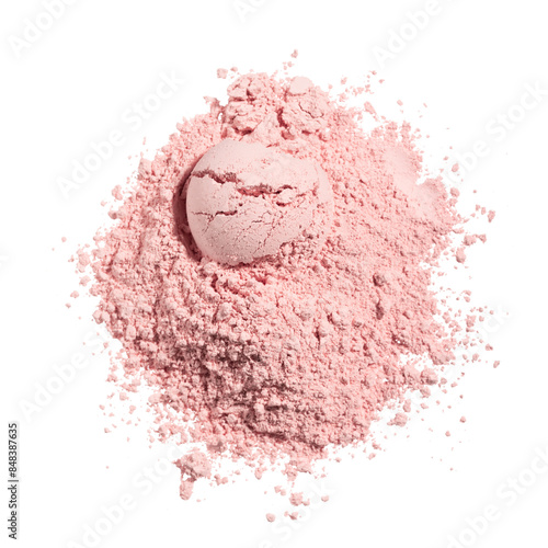 Obraz na płótnie Texture round swatches of cosmetic pink clay kaolin, eye shadows, blush powder on a white isolated background