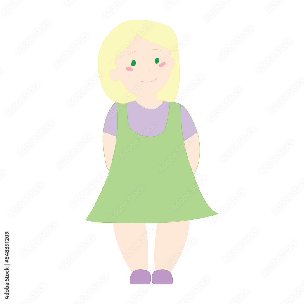 Happy Cartoon Girl in Green Dress Vector Illustration EPS10 Happy Cartoon Girl in Green Dress Vector Illustration EPS10