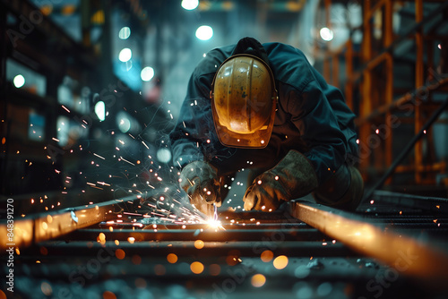 Industrial Worker Welding Metal in a Factory Setting