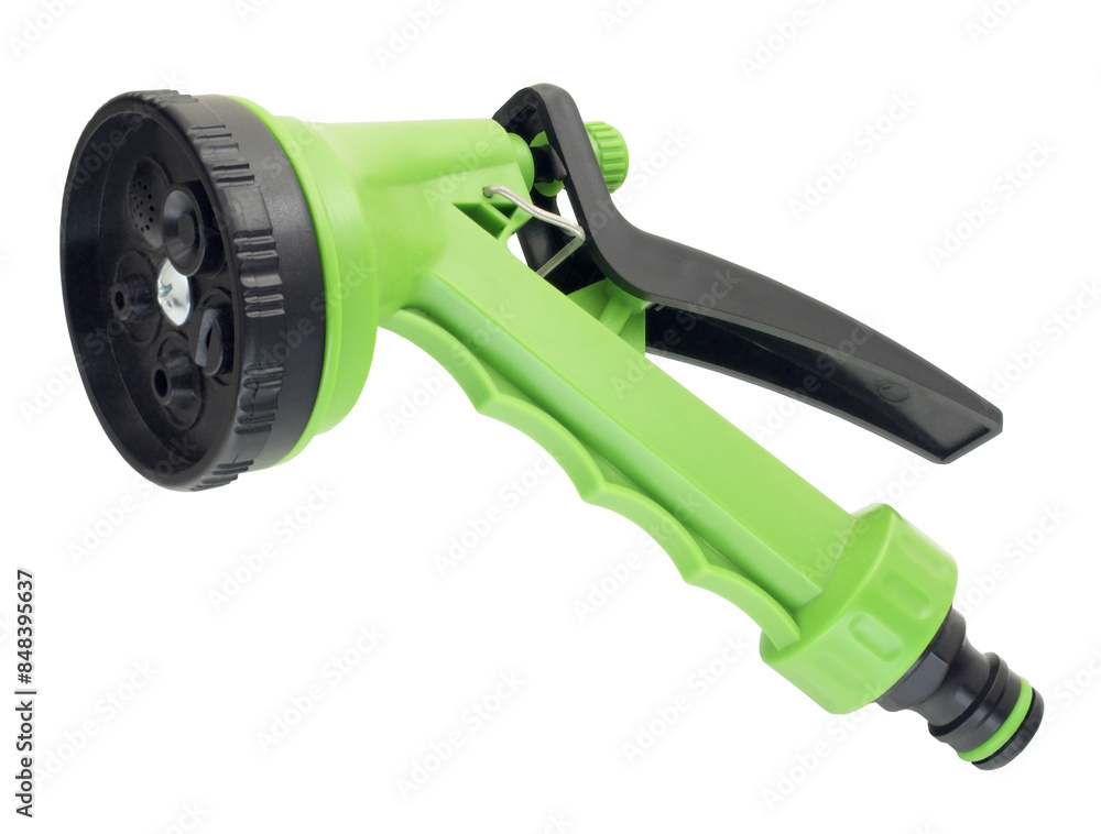 Hose nozzle spraying water isolated on white Hose nozzle spraying water isolated on white