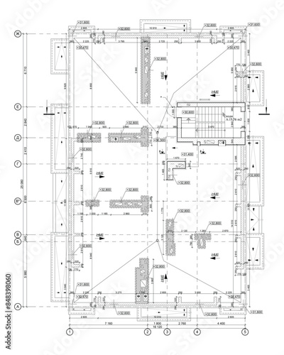 Rooftop detailed architectural drawing, vector blueprint