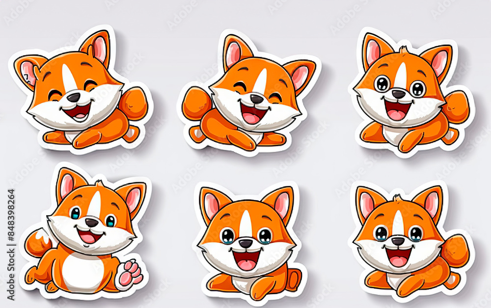 A set of cartoon stickers of Corgi dogs of different colors, different facial expressions on a white background. A set of cartoon stickers of Corgi dogs of different colors, different facial expressions on a white background.