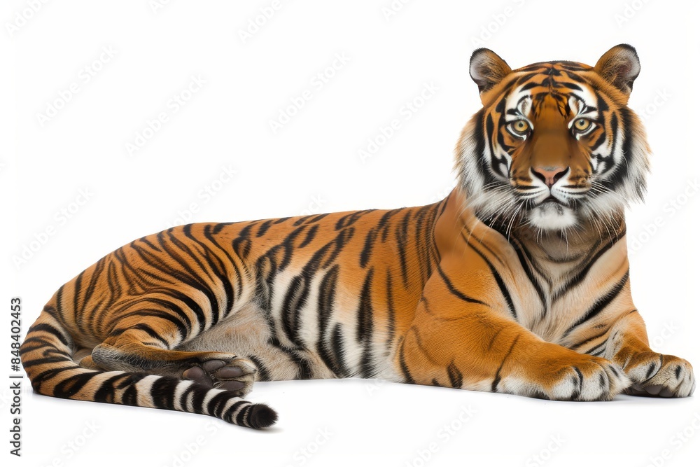 Obraz premium Resting Tiger on White Background, Vector Art, Wildlife Illustration