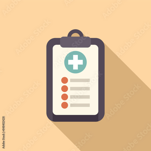 Medical report is displayed on a clipboard, featuring a prominent cross symbol, representing healthcare, diagnosis, and patient care