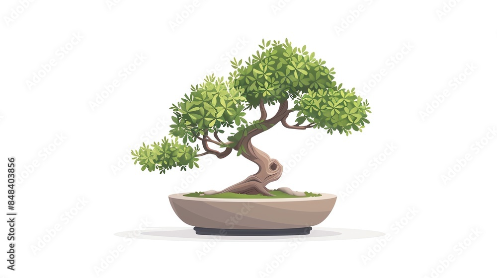 Flat design bonsai tree in a pot, isolated on white background, artistic and miniature, highquality visuals, copy space Flat design bonsai tree in a pot, isolated on white background, artistic and miniature, highquality visuals, copy space