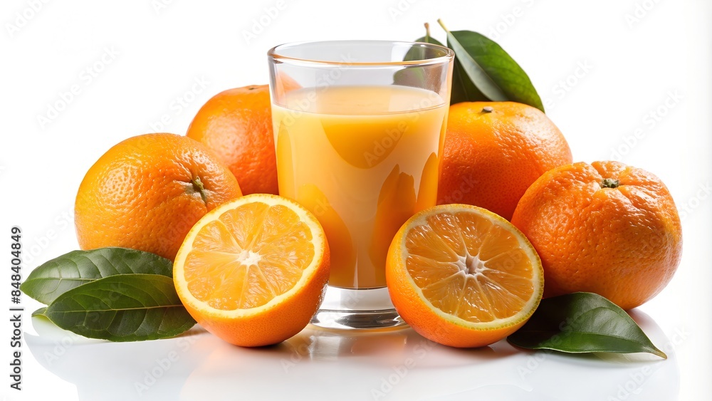 Orange juice with oranges on white background Orange juice with oranges on white background