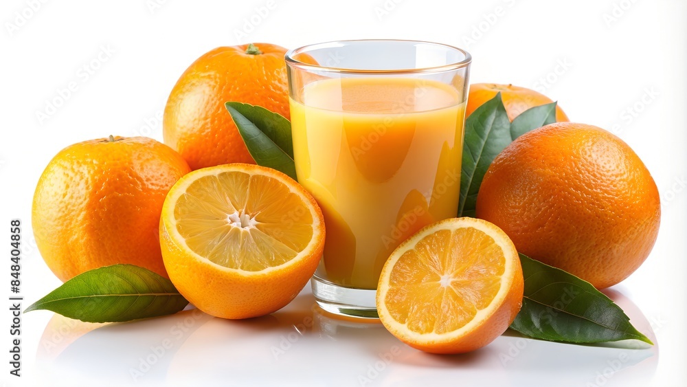 Orange juice with oranges on white background Orange juice with oranges on white background