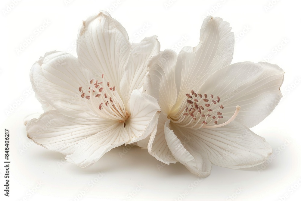 Fototapeta premium Close up of white orchid flowers, delicate and beautiful, studio setting, macro photography, natural beauty, serene and peaceful, floral elegance, bright and lively, detailed petals