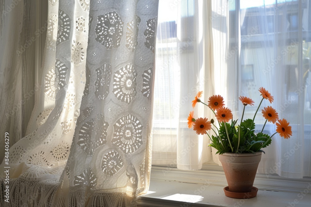 White crochet window curtain, home decor
