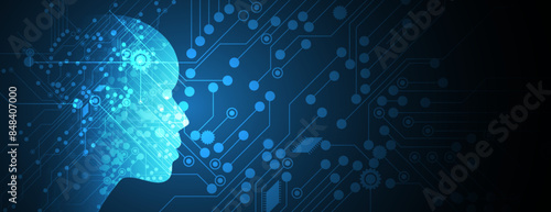 Abstract Artificial intelligence. Cloud computing. Machine learning. Technology web background. Virtual concept. Vector art.