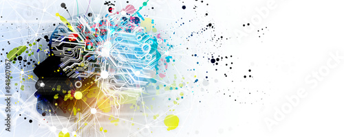 Abstract Artificial intelligence. Cloud computing. Machine learning. Technology web background. Virtual concept. Vector art.