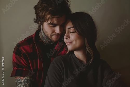 Loving couple embracing indoors. Generative AI photo