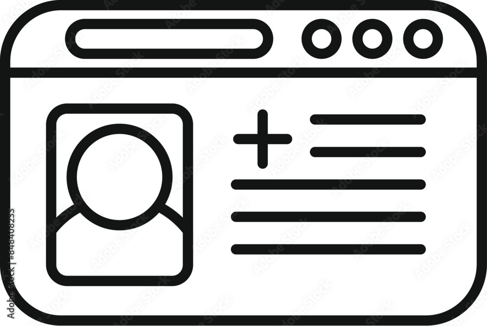 Simple icon showing an online patient medical record with a plus sign, representing an electronic health record system Simple icon showing an online patient medical record with a plus sign, representing an electronic health record system