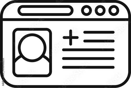 Simple icon showing an online patient medical record with a plus sign, representing an electronic health record system