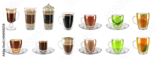 Wallpaper Mural Set of types of coffee and tea. Samples of images of types of coffee and tea for cafe menu layout. 3d illustration transparent background Torontodigital.ca