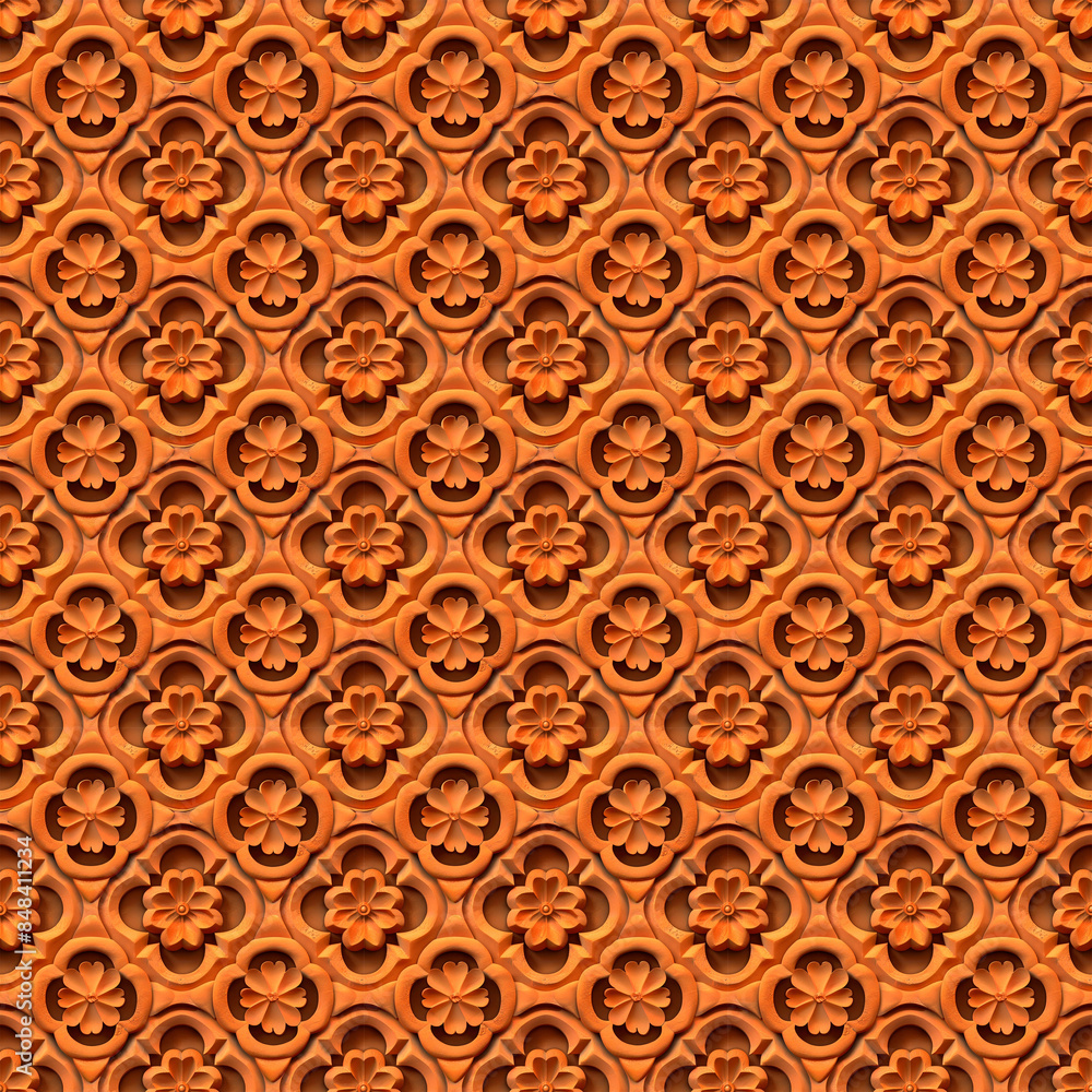 Ornate floral pattern in rich terracotta tones with detailed motifs. Ornate floral pattern in rich terracotta tones with detailed motifs.
