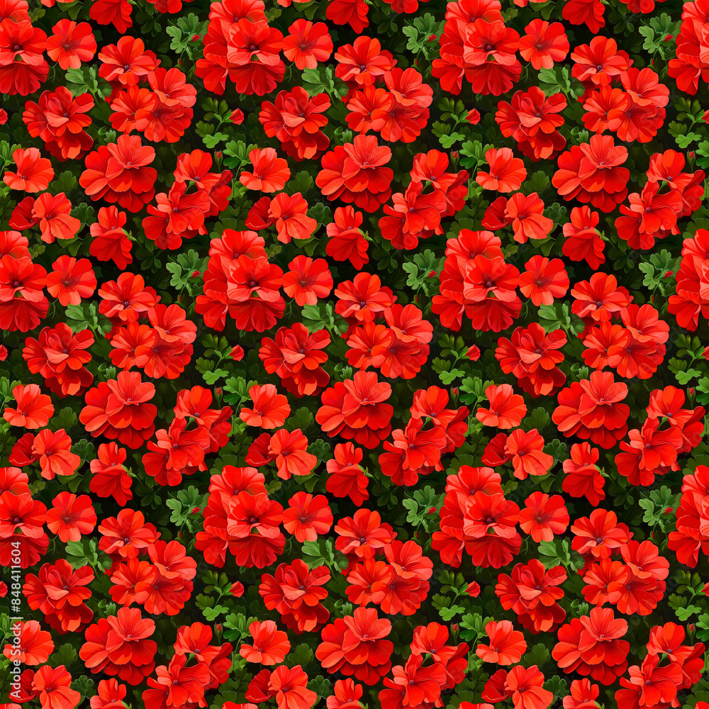 Pattern of red flowers and green leaves on a dark background. Pattern of red flowers and green leaves on a dark background.