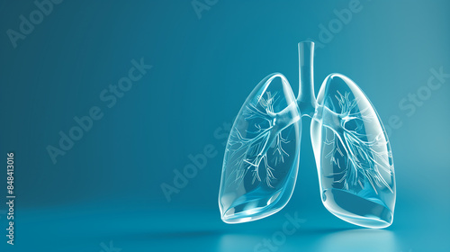 human clean glass lungs with transparent texture on a blue background for advertising