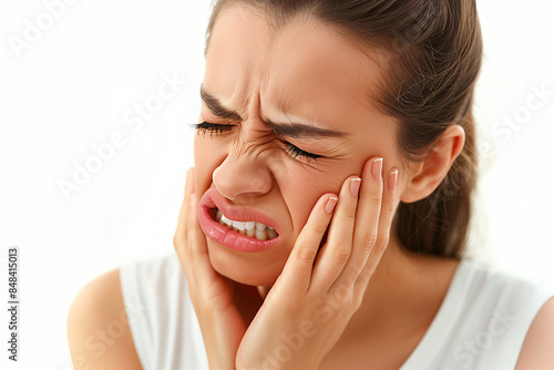 woman having toothache isolated white background