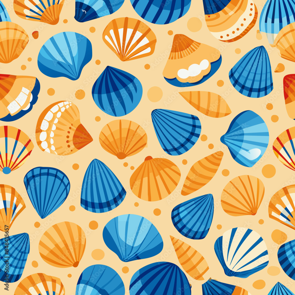 seamless background with blue shells on a yellow background seamless background with blue shells on a yellow background