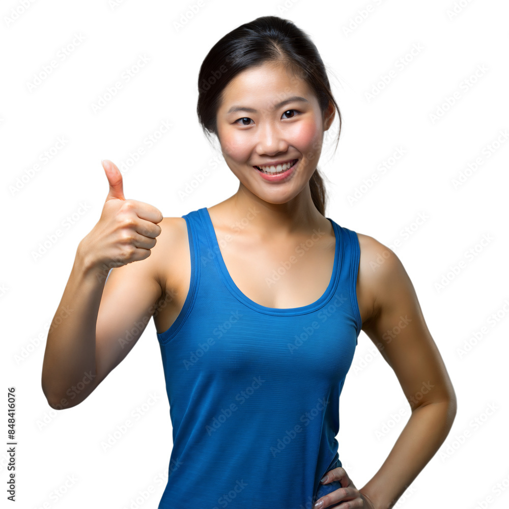 Smiling woman showing thumbs up on transparent background Smiling woman showing thumbs up on transparent background