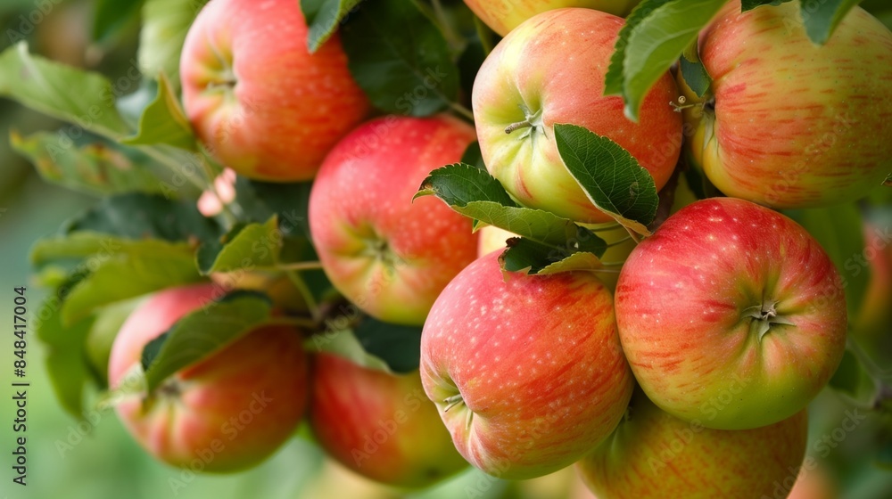 Ripe Red Apples Hanging on Tree Branch Ripe Red Apples Hanging on Tree Branch