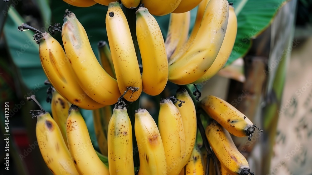 Cluster of Ripe Yellow Bananas on Tree Cluster of Ripe Yellow Bananas on Tree