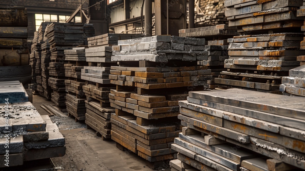 Raw Metal Ingots in Foundry Industrial Setting Raw Metal Ingots in Foundry Industrial Setting