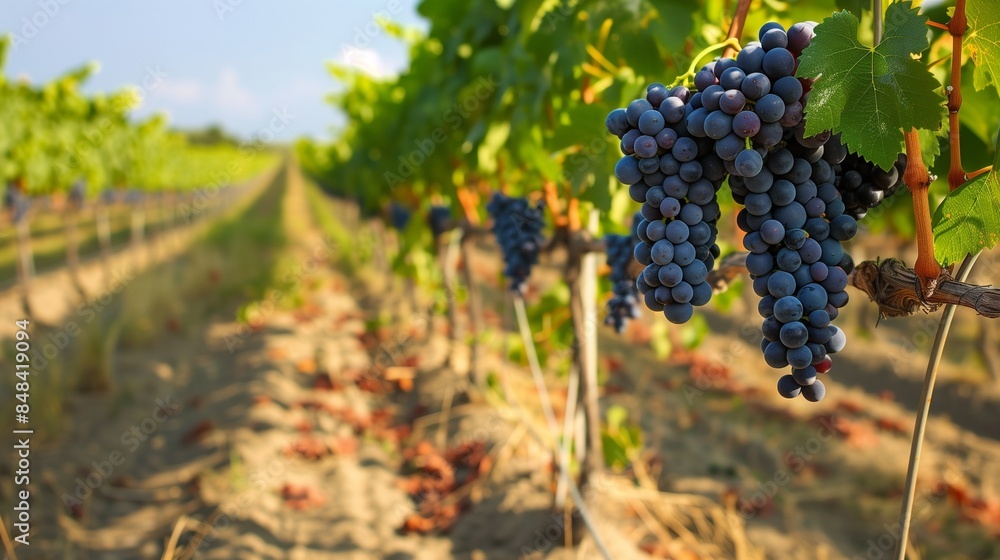 Naklejka premium Ripe Grapevines in Vineyard Landscape
