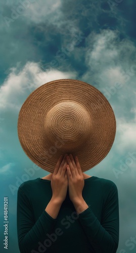 Woman Wearing Straw Hat and White Dress Under Summer Sun