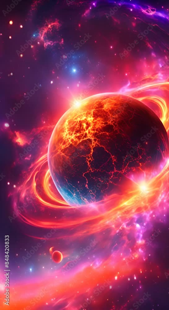 Vibrant cosmic scene featuring a fiery planet like object surrounded by swirling colorful nebulae digital art backgrounds or illustrations related to astronomy or science fiction 4k Vibrant cosmic scene featuring a fiery planet like object surrounded by swirling colorful nebulae digital art backgrounds or illustrations related to astronomy or science fiction 4k