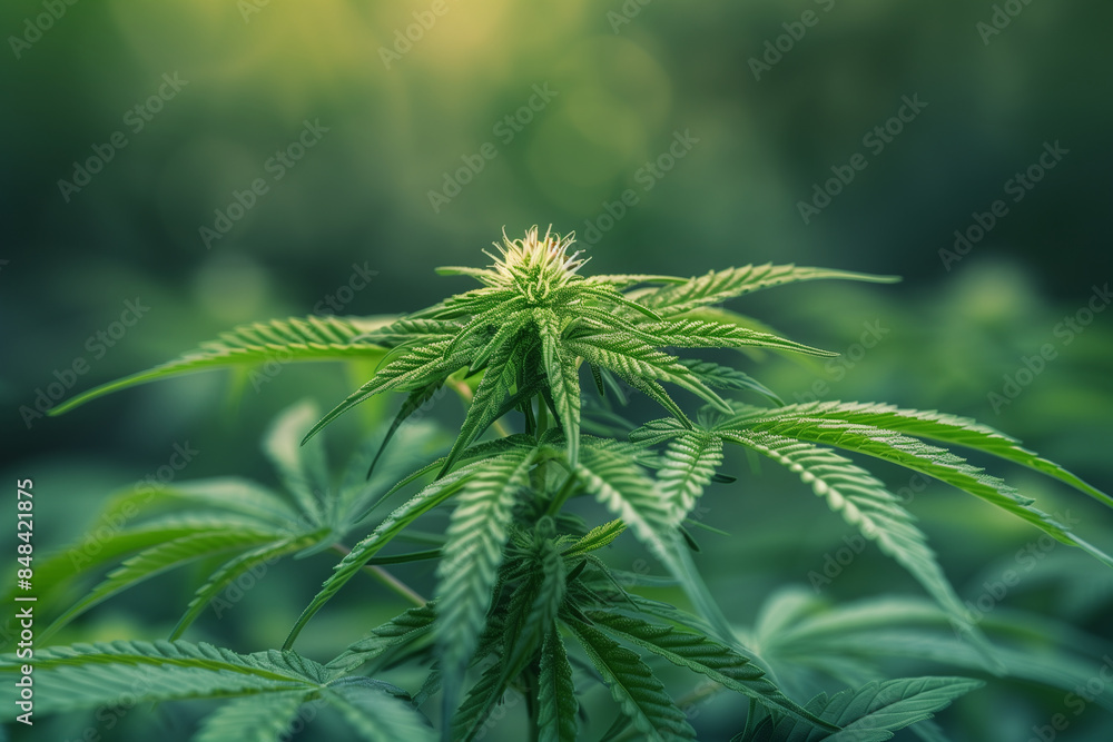 Hemp plant, green cannabis leaves closeup, marijuana growing Hemp plant, green cannabis leaves closeup, marijuana growing