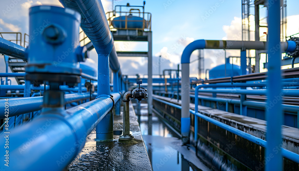 Transfer Pipe in Water Purification Plant Holding Tanks Background