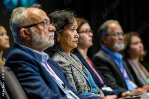 Engaged professionals listen intently during a panel discussion on genetic research ethics at a conference © Ilia Nesolenyi