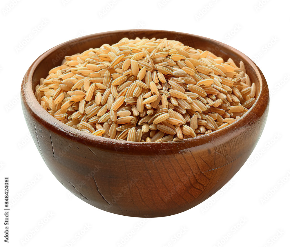 Brown rice grains in a bowl isolated on transparent background Brown rice grains in a bowl isolated on transparent background
