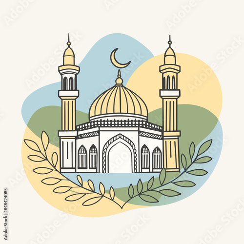 Mosque flat Vector illustration isolated on solid background. Islamic mosque buildings in silhouette for background design, Banner design, and Ramadhan background