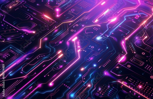 Abstract Purple Circuit Board With Glowing Lights