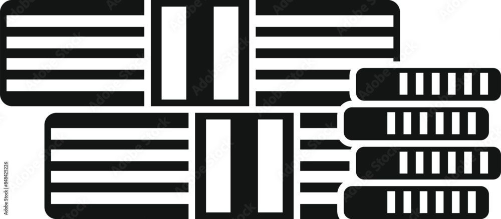 Black and white icon of a stack of money representing savings, investment and financial success Black and white icon of a stack of money representing savings, investment and financial success
