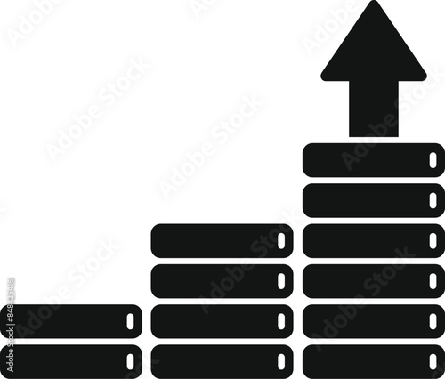 Black shape representing data storage capacity increasing with an upward arrow, for big data and growth concepts