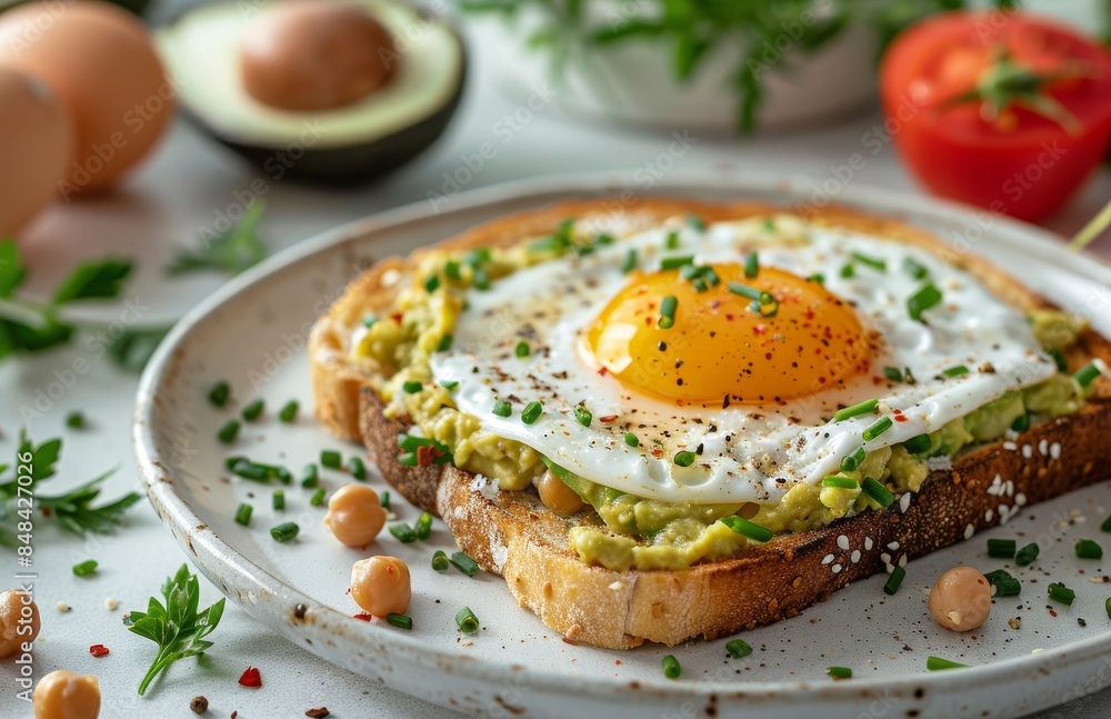 Chickpea and Tomato Open-Faced Sandwich With Egg on Multigrain Bread Chickpea and Tomato Open-Faced Sandwich With Egg on Multigrain Bread
