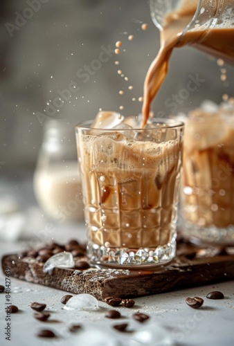 Iced Coffee Being Poured Into Glass With Ice