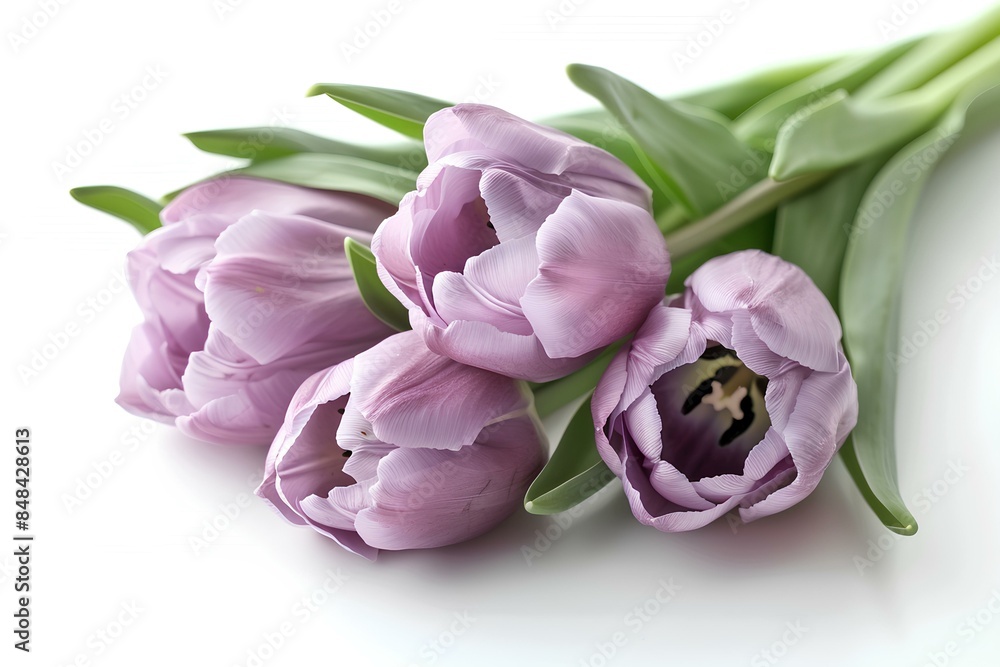 A bunch of purple tulips on a white surface A bunch of purple tulips on a white surface