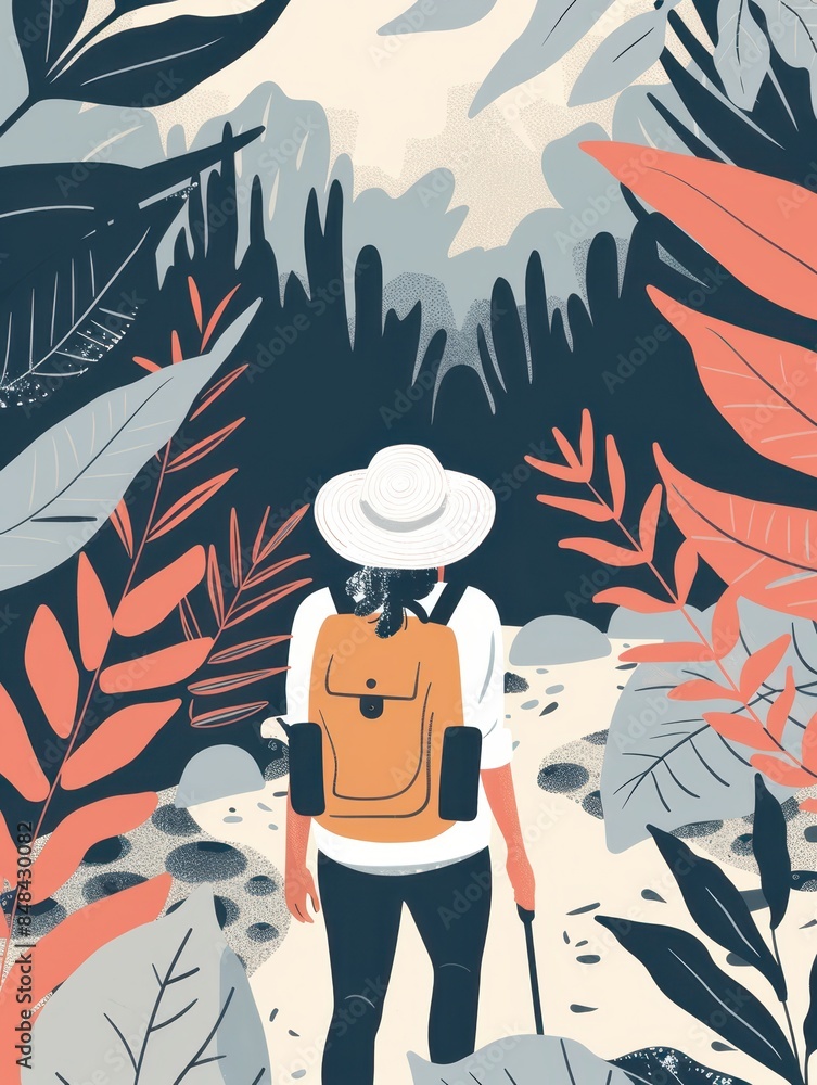 a woman with a backpack walking through the jungle a woman with a backpack walking through the jungle