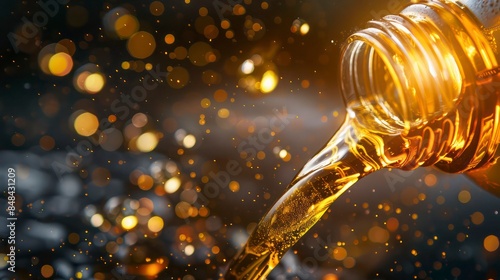 Car motor oil background, pouring liquid fuel bubble,