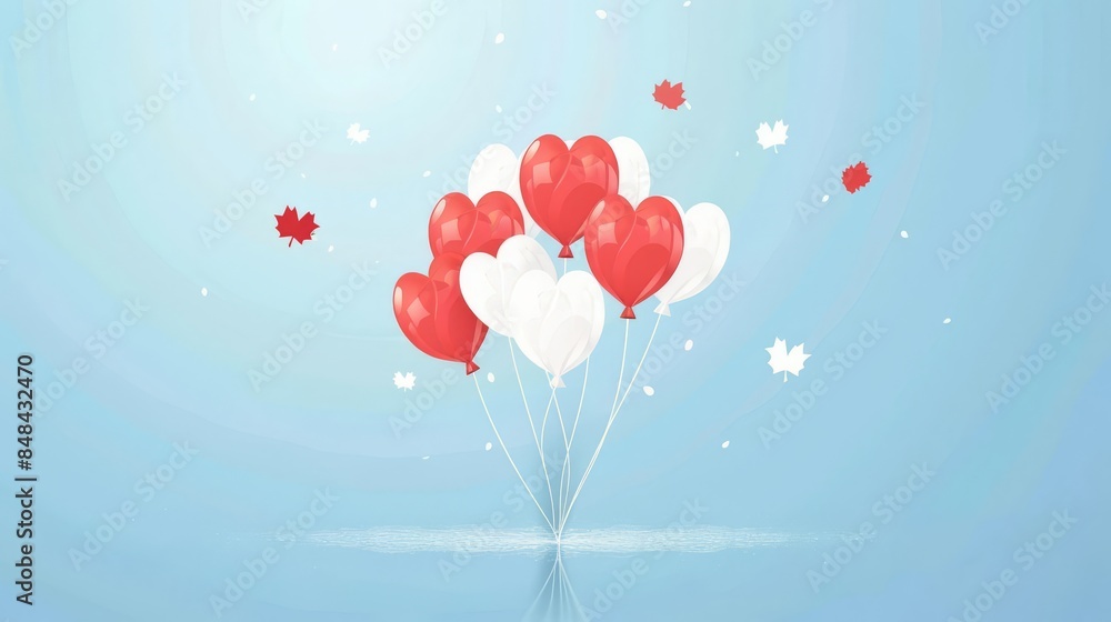 Flat design of a celebration with red and white balloons, perfect for illustrating a party or event, with copy space Flat design of a celebration with red and white balloons, perfect for illustrating a party or event, with copy space