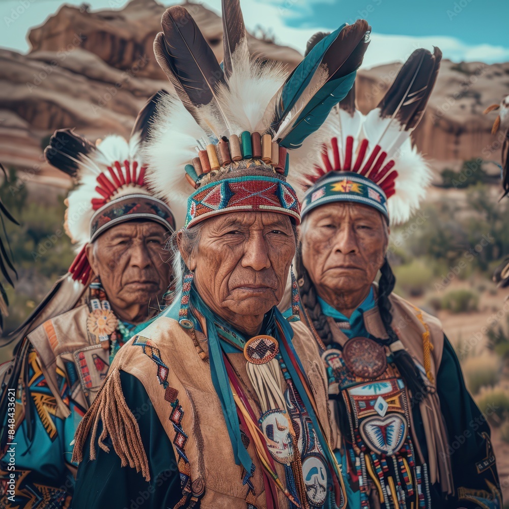 Fototapeta premium three native american men in traditional clothing