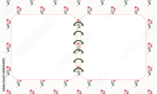 Cute kawaii notepad memo pad and poster background design with sweet floral background